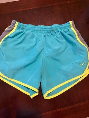 Nike Aqua Blue Athletic Shorts with Yellow Trim
